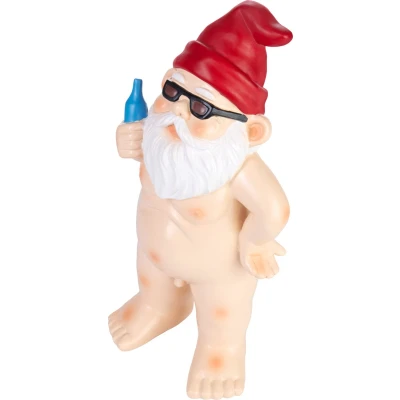 Afbeelding van BRUBAKER Naakte Tuinkabouter Nudist Kabouter met Bier en Zonnebril Grappig Frivool Tuinbeeldje Weerbestendige Decoratie voor Tuin Camping Tuindecoratie Buiten 23 cm