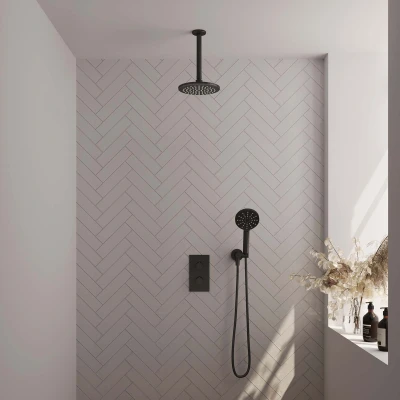 Afbeelding van Brauer Black Edition Regendoucheset inbouw hoofddouche 20cm plafondarm 2 functies inclusief inbouwdeel handdouche Rond 3 standen mat