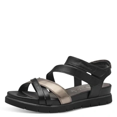 Afbeelding van Tamaris Sandalen met plateauzool, Dames, Maat: 37, Black comb Leer/ synthetisch