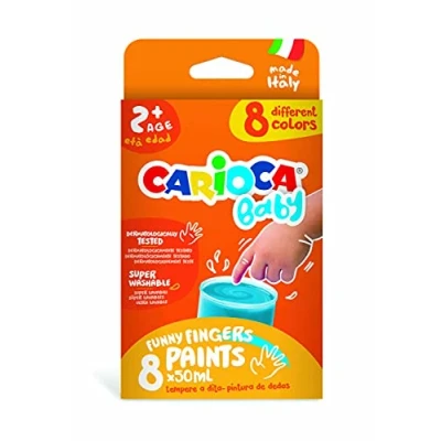 Afbeelding van Carioca Baby Finger tempera set, wasbare kleuren, kinderen vanaf 2 jaar, heldere niet giftig en geurloos, dermatologisch getest, met 8 verschillende 50 ml