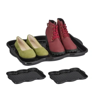 Afbeelding van Relaxdays schoenen lekbak set van 3 met profiel 48 x 34 cm afdruipbak kunststof