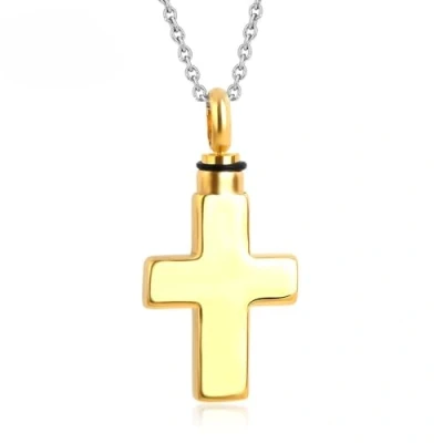 Afbeelding van Quiges RVS Ashanger Urn Gouden kruis met Verstelbare Ketting 46 52cm Asketting As sieraad SLSA036