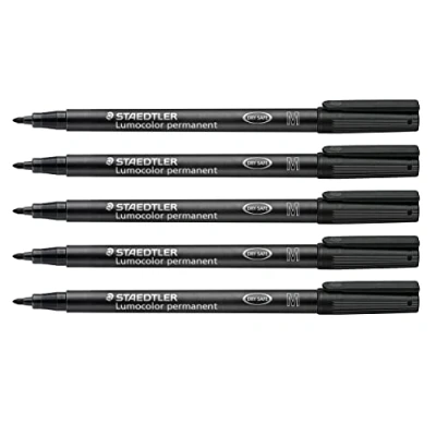 Afbeelding van STAEDTLER Lumocolor permanente foliepen, veeg en watervast op bijna alle oppervlakken, lijndikte M 1 mm, navulbaar, lange levensduur, 5 zwarte universele pennen, 317 9X