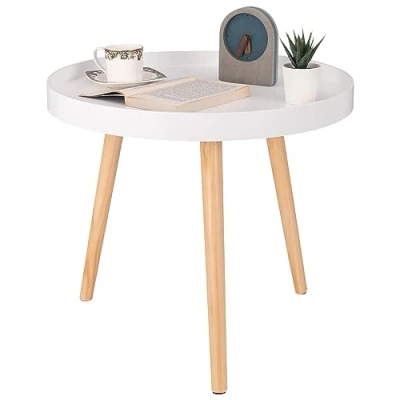 Afbeelding van WOLTU bijzettafel rond klein salontafel bloemenstandaard nachtkastje massief hout Scandinavisch design wit 50 x 44cm (ø H) TS143ws