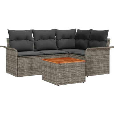 Afbeelding van vidaXL 5 delige Tuin Sofa Set met Kussens Grijs Poly Rattan Acacia