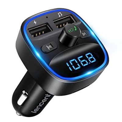 Afbeelding van LENCENT Bluetooth 5.0 FM Transmitter, 2022 Opgewaardeerde Auto Zender Draadloze Adapter Kit Handsfree Stick USB oplader 5V/2.4A en 5V/1A MP3 speler Ondersteuning SD kaart Schijf