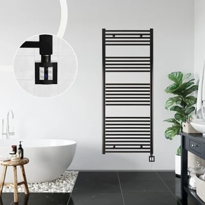 Afbeelding van anapont Elektrische badkamerradiator 1475hx600b zwart met timerfunctie handdoekradiator badkamerverwarming elektrisch handdoekverwarming badkamer Made in Germany