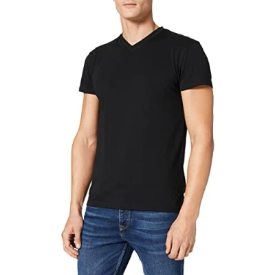 Afbeelding van Lower East Heren T shirt met V hals, gemaakt van 100% katoen, Zwart, set 5, XL