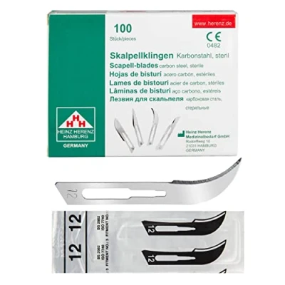 Afbeelding van Shehadeh 100 stuks scalpelmesjes figuur 12 voor scalpelhouder nr. 3 afzonderlijk steriel verpakt