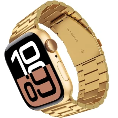 Afbeelding van ARTCHE 49mm 45mm 44mm 42mm Compatibel met Apple Watch Band, roestvrijstalen horlogeband Metalen Band voor iWatch Ultra 2/Ultra/SE/SE2, Series 9/8/7/6/5/4/3/2/1, Goud