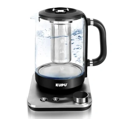 Afbeelding van KUPU glazen waterkoker met temperatuurinstelling, 1,6 l waterkoker, 2200 watt snel opwarmen, droogkookbeveiliging, warmhoudfunctie, auto off, kalkfilter, 360 basis