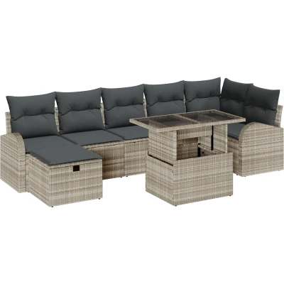 Afbeelding van vidaXL 8 delige Tuinbank Set met Kussens Lichtgrijs Poly Rattan, 2 zits Opslag &amp; Rattan