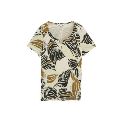 Afbeelding van TOM Tailor Crinkle MIT Muster Tshirt print, Dames, Maat: Large, Neutral cut leaves design