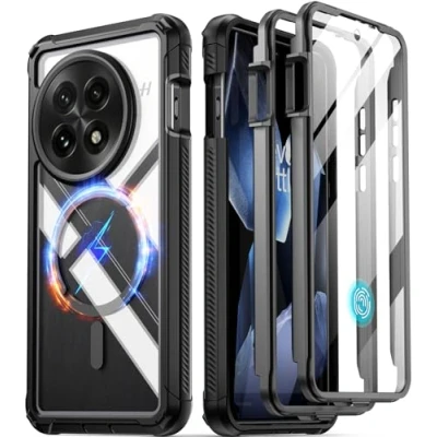 Afbeelding van Poetic Guardian Hoesje voor OnePlus 13 5G, ingebouwde schermbeschermer [werken met vingerafdruk ID], [2 voorframe] Full Body Shockproof Robuuste Clear Cover Case, Zwart/Helder