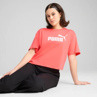 Afbeelding van Puma ESS Cropped LOGO Relaxed Tshirt print, Dames, Maat: Small, Peach frost