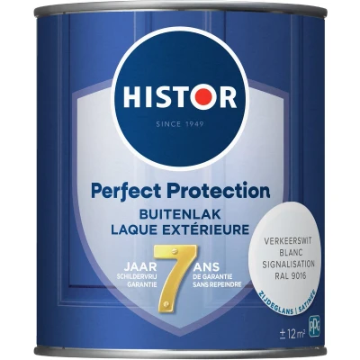 Afbeelding van Histor Perfect Protection Buitenlak Houtlak Houtverf voor Buiten Zijdeglans Verf Hout Buitenverf Verkeerswit RAL 9016 0.75 L
