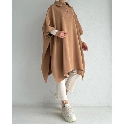 Afbeelding van SOCKSTON Gebreide Poncho voor Dames omslagvest Camel bruin