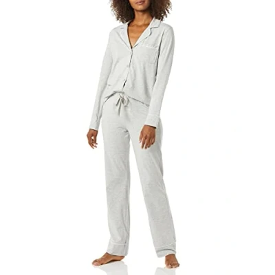 Afbeelding van Amazon Essentials Dames katoenen modaal shirt met lange mouwen en broek pyjamaset (verkrijgbaar in grote maten), grijs gemêleerd, XXL