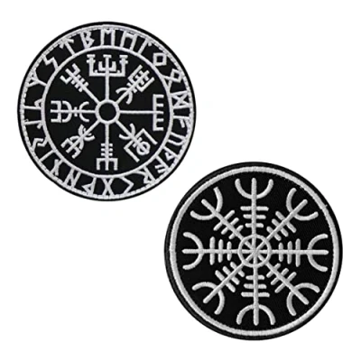 Afbeelding van 2 stuks Vegvisir Viking kompas Scandinavisch runen Moral Tactisch geborduurde patches met sluiting voor kleding, jassen, rugzak, hoed, vest, militaire uniformen, hondenharnas, reizen, avontuur,