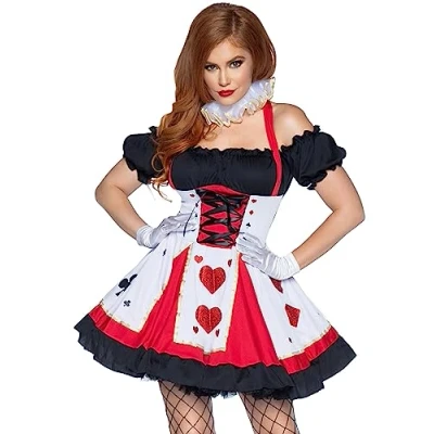 Afbeelding van Leg Avenue 83409 2Tl. Hübsche Playing Karten Kostüm Set Mit Kleid Und Neck Piece Damen Fasching Karneval, XS (EUR 32), Rot