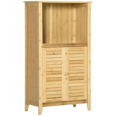Afbeelding van HOMCOM Badkamerkast met open plank badkamerstelling vrijstaande natuurlijk bamboe 834 287