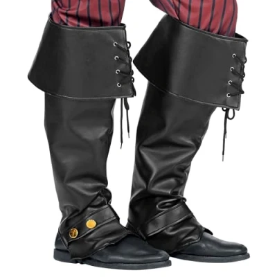 Afbeelding van Widmann 09815 Paar kunstleren laarshoezen, unisex volwassene, piraat, musketier, ridder, middeleeuwen, carnaval, zwarte kleur