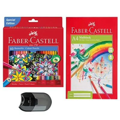 Afbeelding van Faber Castell Castle Kleurpotloden, 60 stuks, kartonnen etui (60 stiften + blok puntenslijper)