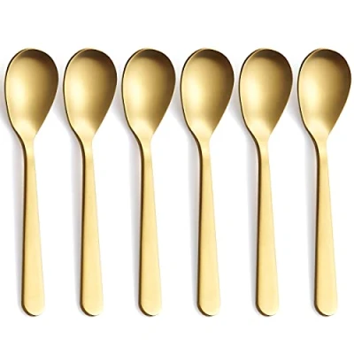 Afbeelding van FULLYWARE Matte Gold Demitasse Espresso Lepels, RVS Satijn Afwerking Koffie Mini Theelepels, Suiker 4,7 cm, Set van 6