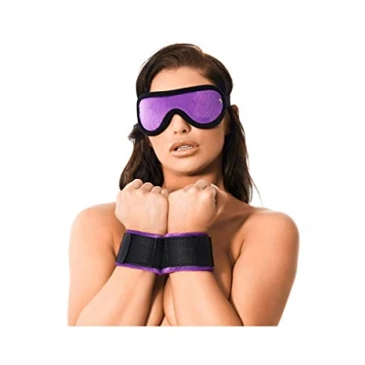 Afbeelding van Rimba Bondage Play Soft boeien met masker zwart/paars