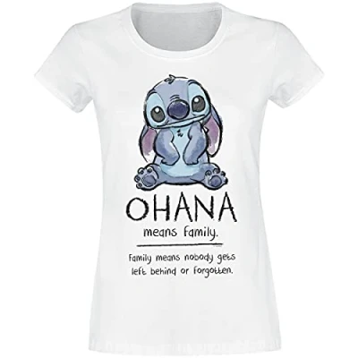 Afbeelding van Disney Lilo &amp; Stitch Dames Tshirt XXL Ohana Means Family Wit