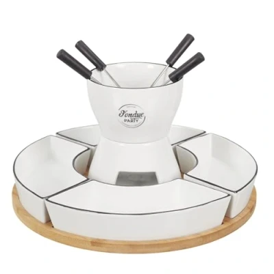 Afbeelding van fondueset met standaard van bamboe l fondue party kaas