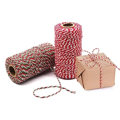 Afbeelding van 200 m rood groen wit kerst touw katoen ambachtelijke touw, RFWIN string bakkers voor keuken koken, bakken, slagers, DIY handgemaakte kunst geschenkverpakking