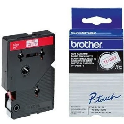 Afbeelding van Labeltape Brother P touch TC 202 12mm rood op wit