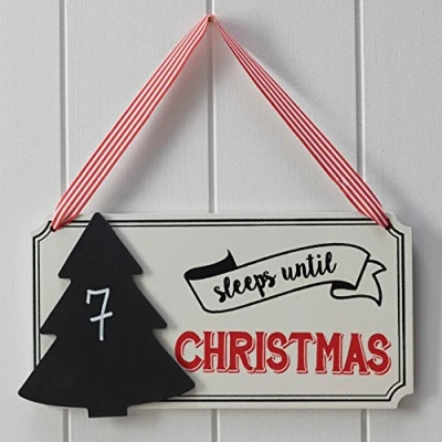 Afbeelding van Houten Bord Sleeps Until Christmas Krijtbord Vintage Noel