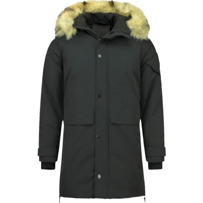 Afbeelding van Lange Parka Jas Heren Bontkraag Zwart Maat M