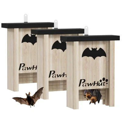Afbeelding van PawHut Fledermauskasten 3er Set, Fledermaushaus, Nistkasten für Fledermäuse, Fledermausbox zum Aufhängen Gärten, Obstplantagen, Bauernhöfe, Tannenholz, 18 x 6 22,5 cm, Natur