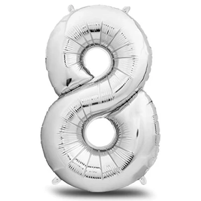 Afbeelding van envami Luchtballon voor verjaardag, 8 jaar, zilver, 101 cm, nummer ballon decoratieset verjaardag jongens meisjes Happy Birthday decoratie vliegt dankzij helium