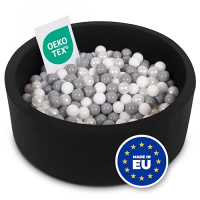 Afbeelding van SELONIS Zacht en rond ballenbad voor kinderen, 90 x 30 cm, met 200 ballen, zwart: wit/grijs/parels