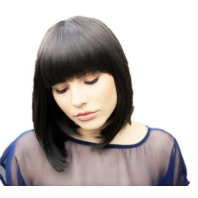 Afbeelding van Prettyland donkerbruin zwart medium bob rechte pruik zoals menselijk haar Cleopatra statische gratis C932