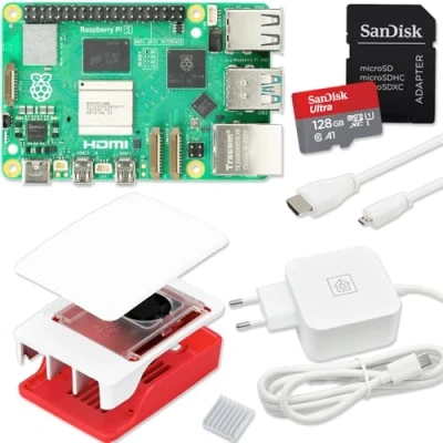 Afbeelding van Raspberry Pi 5 8 GB Starterkit, USB C 45 W voeding, behuizing met ventilator, 128 SD kaart, 4K micro HDMI kabel, 5, RAM