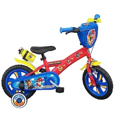 Afbeelding van Vélo ATLAS 12&#039; Paw Patrol fiets uitgerust met 1 rem, decoratieve voorplaat, spatborden, behuizing en stabilisatoren. Jongen, rood
