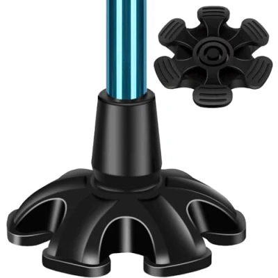 Afbeelding van supregear Rietpunt met 6 Prong, Antislip Ondersteuning Rubberen Zelfstaand Vervanging voor Diameter van 19 mm Standaard Wandelstok Opvouwbare Riet Stokaccessoire, Zwart