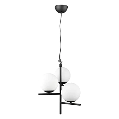 Afbeelding van Trio Leuchten Hanglamp Pure 302000332, metaal zwart mat, glas wit, excl. 3x E14