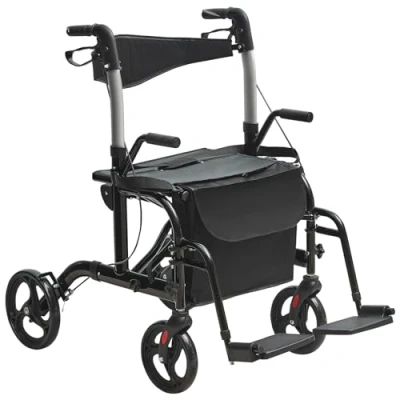 Afbeelding van VEVOR 2 in 1 Rollator Walker &amp; Transport Stoel voor Senioren, Opvouwbare Rolling Rolstoel Combo Voetsteunen, Lichtgewicht Aluminium Mobility met Verstelbare Handvat, All Terrain