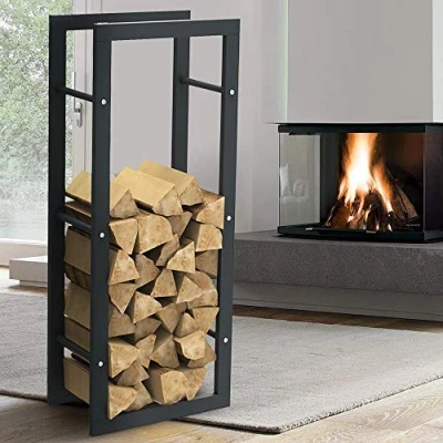 Afbeelding van Bakaji Verticaal houten rek, rechthoekig, van metaal, deur voor binnen en buiten, hout, tuin, open haard, oven, modern design (100 x 25 40 cm)
