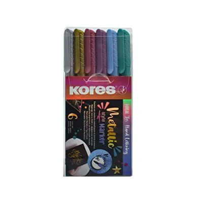 Afbeelding van KORES Brush tip marker &quot;Metallic Style&quot; set van 6 stuks metallic kleuren
