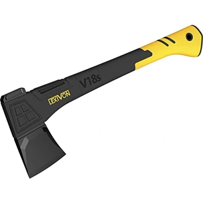 Afbeelding van LEXIVON V18S Camping houtkloofbijl, kloofbijl, 45,7 cm (18 inch), ergonomische handgreep, lichte handgreep van glasvezel, draagbare beschermende schede inclusief (LX V18S)