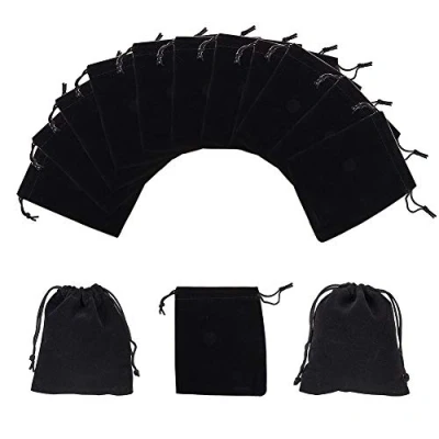 Afbeelding van NBEADS 50 stuks zwarte fluwelen koordzakken, zakjes, zakjes voor bruidssieraden, snoep, 12 x 10 cm