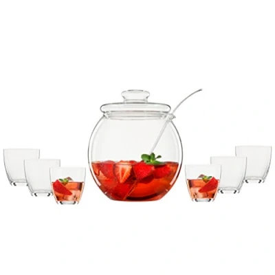 Afbeelding van Bohemia Cristal 093 006 146 bowlset 9 delig, 1 Bowl lichaam ca. 4,5 ltr. met deksel van hittebestendig borosilicaatglas + 6 bekers 300 ml kristalglas