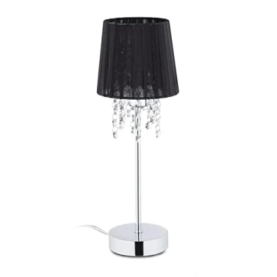 Afbeelding van Relaxdays tafellamp organza E14 ronde schemerlamp met kristallen nachtkastlamp smal